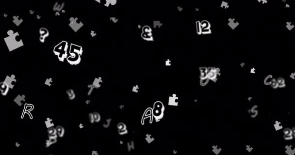 Анимация Головоломок Чисел Плавающих Черном Фоне Национальный День Головоломки Концепция — стоковое видео