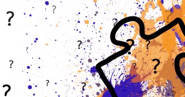 Animation Question Marks Puzzle Colorful Stains National Puzzle Day Brain — Stock Video