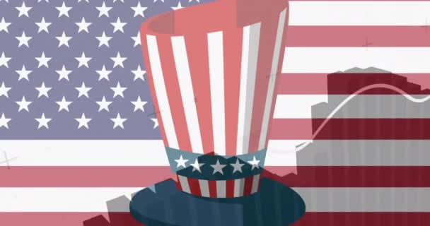 Animering Amerikansk Flagga Och Hatt Med Statistik Bearbetning Amerikansk Patriotism — Stockvideo