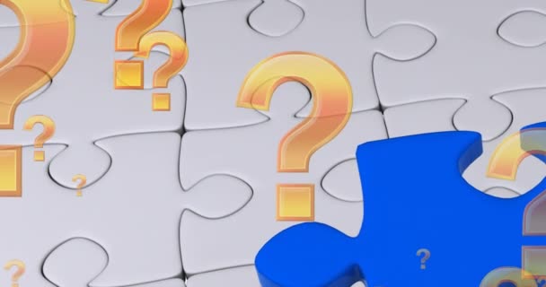 Animacja Znaków Zapytania Niebieskie Puzzle Białym Tle Puzzle Krajowe Puzzle — Wideo stockowe
