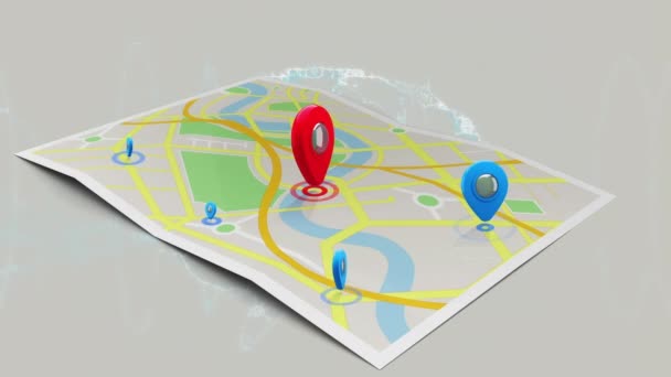 Animation Map Position Marks Rotating Brain Beige Background Traveling Navigation — Stock Video