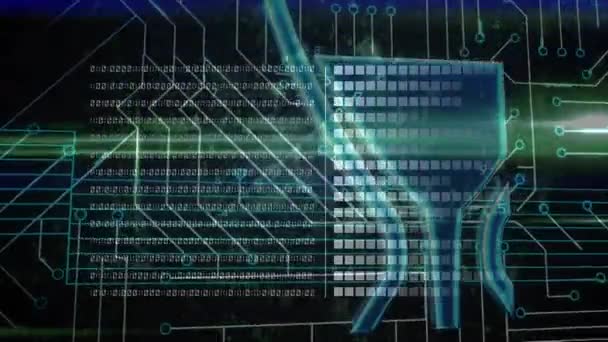 Animation Der Binären Codierung Datenverarbeitung Über Glühender Computerplatine Computing Digitale — Stockvideo