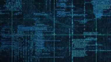 Dijital uzayda çeşitli veri işleme animasyonları. küresel veri işleme, teknoloji ve dijital arayüz kavramı dijital olarak oluşturulmuş video.