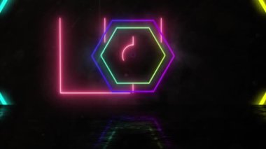 Neon pembe spor alanı ve neon şekillerin animasyonu. spor ve veri işleme kavramı dijital olarak oluşturulmuş video.