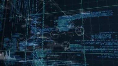 Bağlantılar ağının animasyonu ve dijital uzayda çeşitli veri işleme. küresel bağlantılar, teknoloji ve dijital arayüz konsepti dijital olarak oluşturulmuş video.