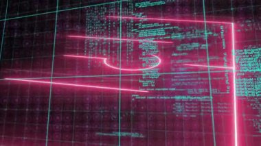 Pembe neon spor alanı ve veri işleme animasyonu. spor ve veri işleme kavramı dijital olarak oluşturulmuş video.