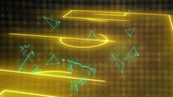 Animation Terrain Sport Jaune Néon Des Triangles Verts Scintillants Concept — Video