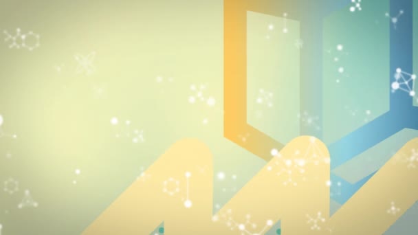 Animation Von Molekülen Kreisen Und Würfeln Auf Gelbem Und Blauem — Stockvideo