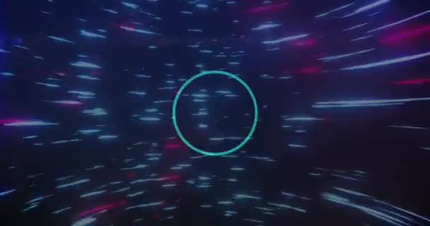 Animatie Van Cirkels Blauwe Roze Lichten Bewegen Snel Zwarte Achtergrond — Stockvideo