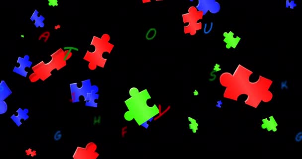 Animation Von Blauen Grünen Und Roten Puzzles Die Über Schwarzem — Stockvideo