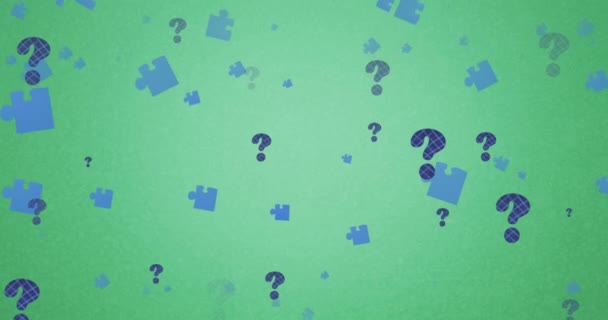 Animazione Puzzle Punti Interrogativi Che Galleggiano Sfondo Verde Giornata Nazionale — Video Stock