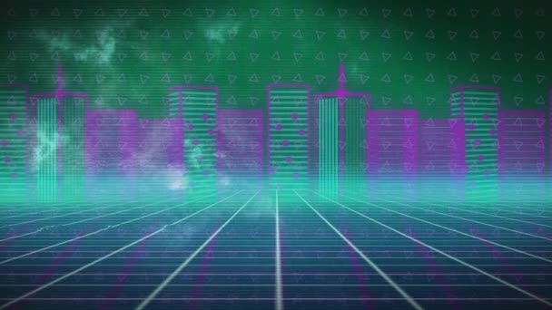 デジタル都市のグリッチのアニメーション 世界中のコンピュータ デジタルインターフェース テクノロジーの概念がデジタルで生成されたビデオ — ストック動画