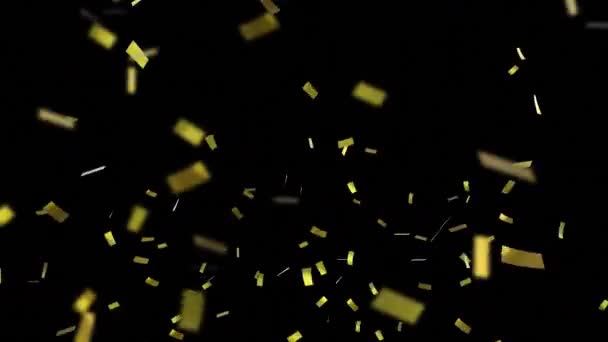 Animation Von Goldener Konfettischrift Und Goldenem Konfetti Das Auf Schwarzem — Stockvideo