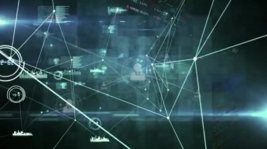 Siyah arkaplanda veri işleme animasyonu. Sosyal medya ve iletişim arayüzü kavramı dijital olarak oluşturulmuş video.