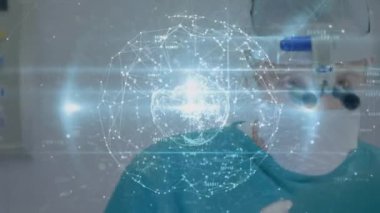 Çeşitli erkek ve kadın doktorlar arasındaki bağlantı ağının animasyonu. küresel tıp, sağlık ve veri işleme kavramı dijital olarak oluşturulmuş video.
