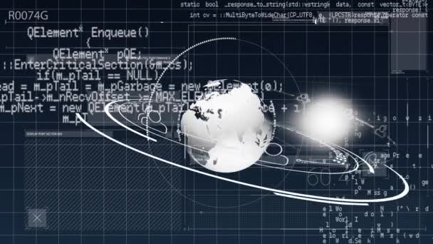 Animação Processamento Dados Com Globo Fundo Preto Conceito Interface Comunicação — Vídeo de Stock