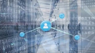 Sunucu odasındaki bağlantı ve veri işleme ağının animasyonu. küresel bağlantılar ve veri işleme konsepti dijital olarak oluşturulmuş video.