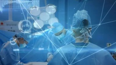 Çeşitli erkek ve kadın doktorlar arasındaki bağlantı ağının animasyonu. küresel tıp, sağlık ve veri işleme kavramı dijital olarak oluşturulmuş video.