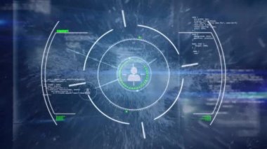 Siyah arkaplanda bağlantı ağı ve veri işleme ağı üzerinden tarama alanının animasyonu. Dijital olarak oluşturulmuş video bağlantıları ve veri işleme kavramı.