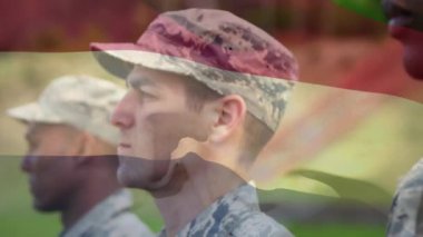 Çeşitli erkek askerler üzerinde Hollanda bayrağının canlandırılması. Vatanseverlik ve kutlama konsepti dijital olarak oluşturulmuş video.