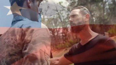 Liderleri olan farklı erkek askerlerin üzerinde Şili bayrağının canlandırılması. Vatanseverlik ve kutlama konsepti dijital olarak oluşturulmuş video.