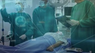 Çeşitli erkek ve kadın doktorlar arasındaki bağlantı ağının animasyonu. küresel tıp, sağlık ve veri işleme kavramı dijital olarak oluşturulmuş video.