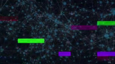 Siyah arkaplanda veri işleme animasyonu. Sosyal medya ve iletişim arayüzü kavramı dijital olarak oluşturulmuş video.