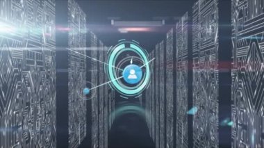 Hareket eden sütunlar üzerindeki bağlantı ağının animasyonu. küresel bağlantılar ve veri işleme konsepti dijital olarak oluşturulmuş video.