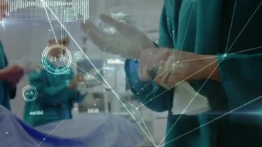 Çeşitli erkek ve kadın doktorlar arasındaki bağlantı ağının animasyonu. küresel tıp, sağlık ve veri işleme kavramı dijital olarak oluşturulmuş video.