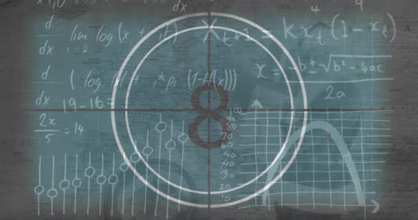 Анимация Обратного Отсчета Над Математическими Уравнениями Концепция Социальных Медиа Коммуникационного — стоковое видео