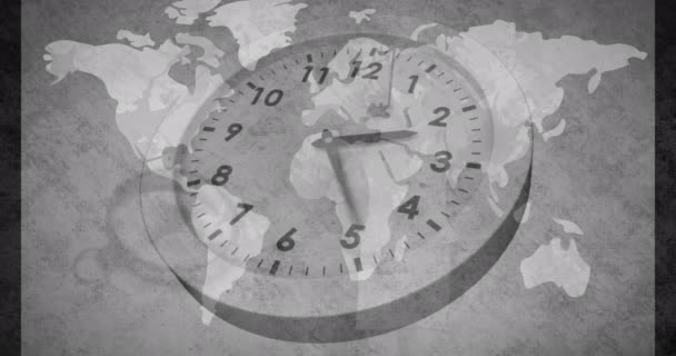 Animación Del Reloj Moviéndose Sobre Mapa Del Mundo Concepto Interfaz — Vídeos de Stock