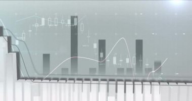 Beyaz arka planda veri işleme animasyonu. küresel iş, finans, bağlantılar ve dijital arayüz konsepti dijital olarak oluşturulmuş video.