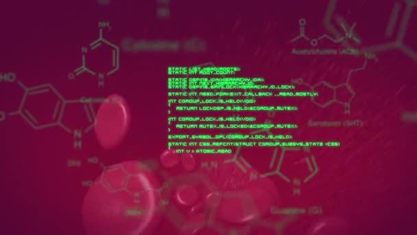 Animace Chemických Vzorců Zpracování Dat Plovoucích Krevních Buňkách Lidská Biologie — Stock video