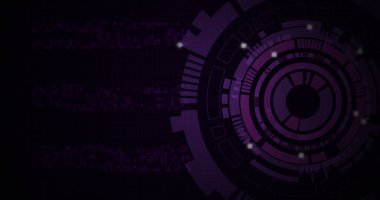 Siyah zemin üzerinde ışık lekeleri olan hareket eden daireler. dijital arayüz ve teknoloji konsepti dijital olarak oluşturulmuş görüntü.