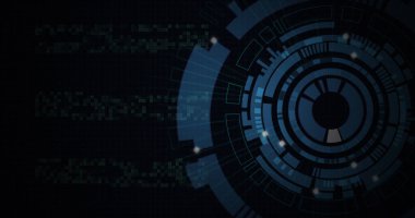 Siyah zemin üzerinde ışık lekeleri olan hareket eden daireler. dijital arayüz ve teknoloji konsepti dijital olarak oluşturulmuş görüntü.