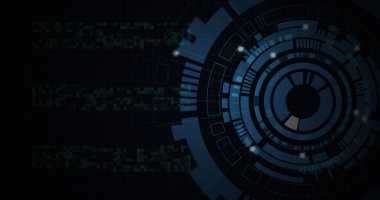 Siyah zemin üzerinde ışık lekeleri olan hareket eden daireler. dijital arayüz ve teknoloji konsepti dijital olarak oluşturulmuş görüntü.