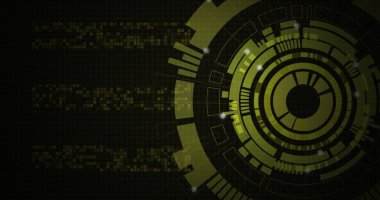Siyah zemin üzerinde ışık lekeleri olan hareket eden daireler. dijital arayüz ve teknoloji konsepti dijital olarak oluşturulmuş görüntü.