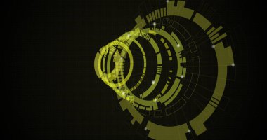 Siyah zemin üzerinde ışık lekeleri olan hareket eden daireler. dijital arayüz ve teknoloji konsepti dijital olarak oluşturulmuş görüntü.