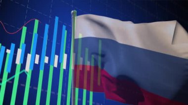 Rusya bayrağı üzerinde veri işleme animasyonu. küresel iş, finans, bağlantılar ve dijital arayüz konsepti dijital olarak oluşturulmuş video.
