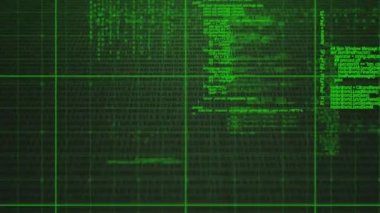 Yeşil arkaplanda dijital veri işleme sisteminin animasyonu. küresel hesaplama, teknoloji ve veri işleme kavramı dijital olarak oluşturulmuş video.