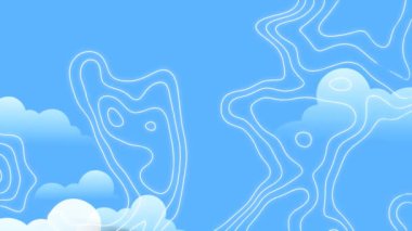 Bulutların üzerinde beyaz çizgiler ve mavi arkaplan animasyonu. dijital arayüz, veri işleme ve teknoloji konsepti dijital olarak oluşturulmuş video.