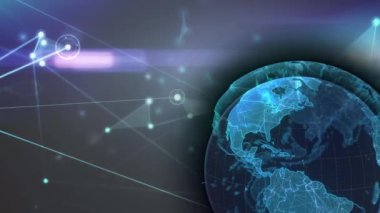 Siyah arkaplandaki bağlantı ağı üzerinden dünyanın animasyonu. küresel bağlantılar, veri işleme ve teknoloji konsepti dijital olarak oluşturulmuş video.