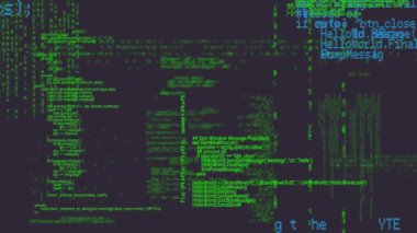 Koyu arkaplanda yeşil ve mavi veri ve bilgi işleme animasyonu. küresel iletişim ve dijital bilgi konsepti dijital olarak oluşturulmuş video.