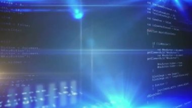 Mavi arkaplanda dijital veri işleme animasyonu. küresel internet bağlantıları, veri işleme ve dijital arayüz konsepti dijital olarak oluşturulmuş video.