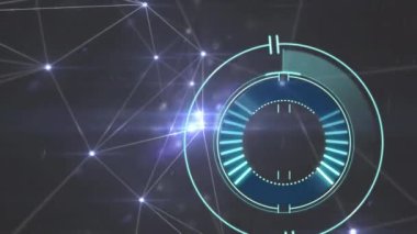Siyah arkaplandaki bağlantı ağı üzerinden tarama alanının animasyonu. küresel bağlantılar, veri işleme ve teknoloji konsepti dijital olarak oluşturulmuş video.