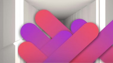 Beyaz modern iç mekanlar üzerinde pembe ve mor soyut şekillerin animasyonu. soyut, hareket ve iç tasarım konsepti dijital olarak oluşturulmuş video.