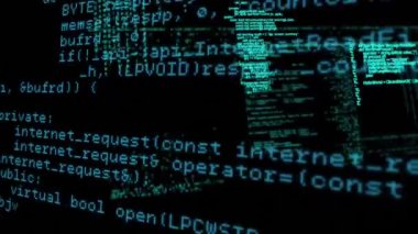 Koyu arkaplanda mavi veri ve bilgi işleme animasyonu. küresel iletişim ve dijital bilgi konsepti dijital olarak oluşturulmuş video.