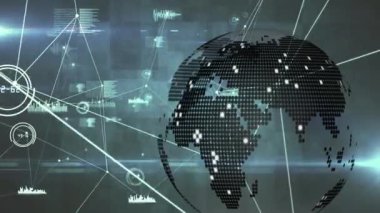 Siyah arkaplanda dünya bağlantıları ve veri işleme ağı üzerinde animasyon. küresel bağlantılar, veri işleme ve teknoloji konsepti dijital olarak oluşturulmuş video.