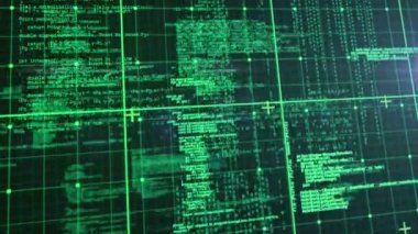 Siyah arkaplanda veri işleme sisteminin animasyonu. küresel internet bağlantıları, veri işleme ve dijital arayüz konsepti dijital olarak oluşturulmuş video.