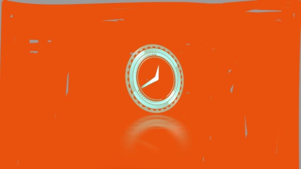 Animation Klockan Rör Sig Över Röd Bakgrund Digitalt Gränssnitt Databehandling — Stockvideo